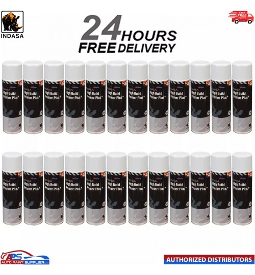 24x INDASA HIGH BUILD PRIMER+ AEROSOL WHITE SPRAY PAINT 500ML